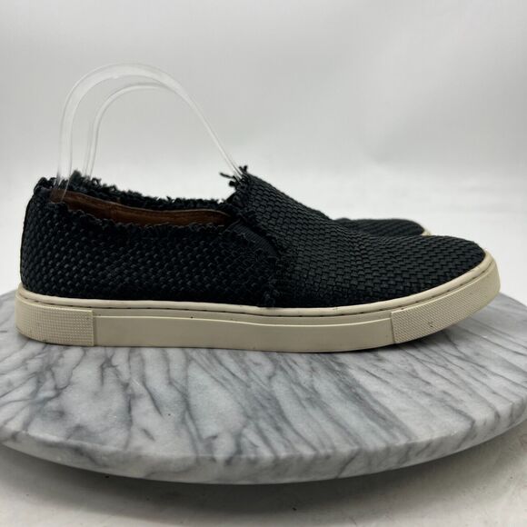 Frye Ivy Weave Sneakers Womens 8 Black Leather Slip On Casual Laceless Shoes - Picture 2 of 11